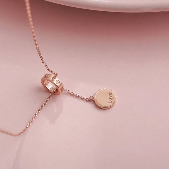 NEW Rose Gold/925 Sterling Silver Circle Necklace - Picture 7 of 9